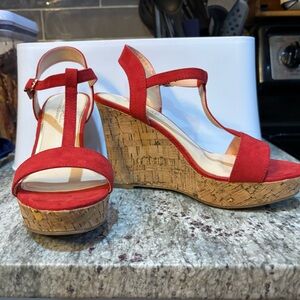 Michael Shannon Red Cork Wedge Sandals